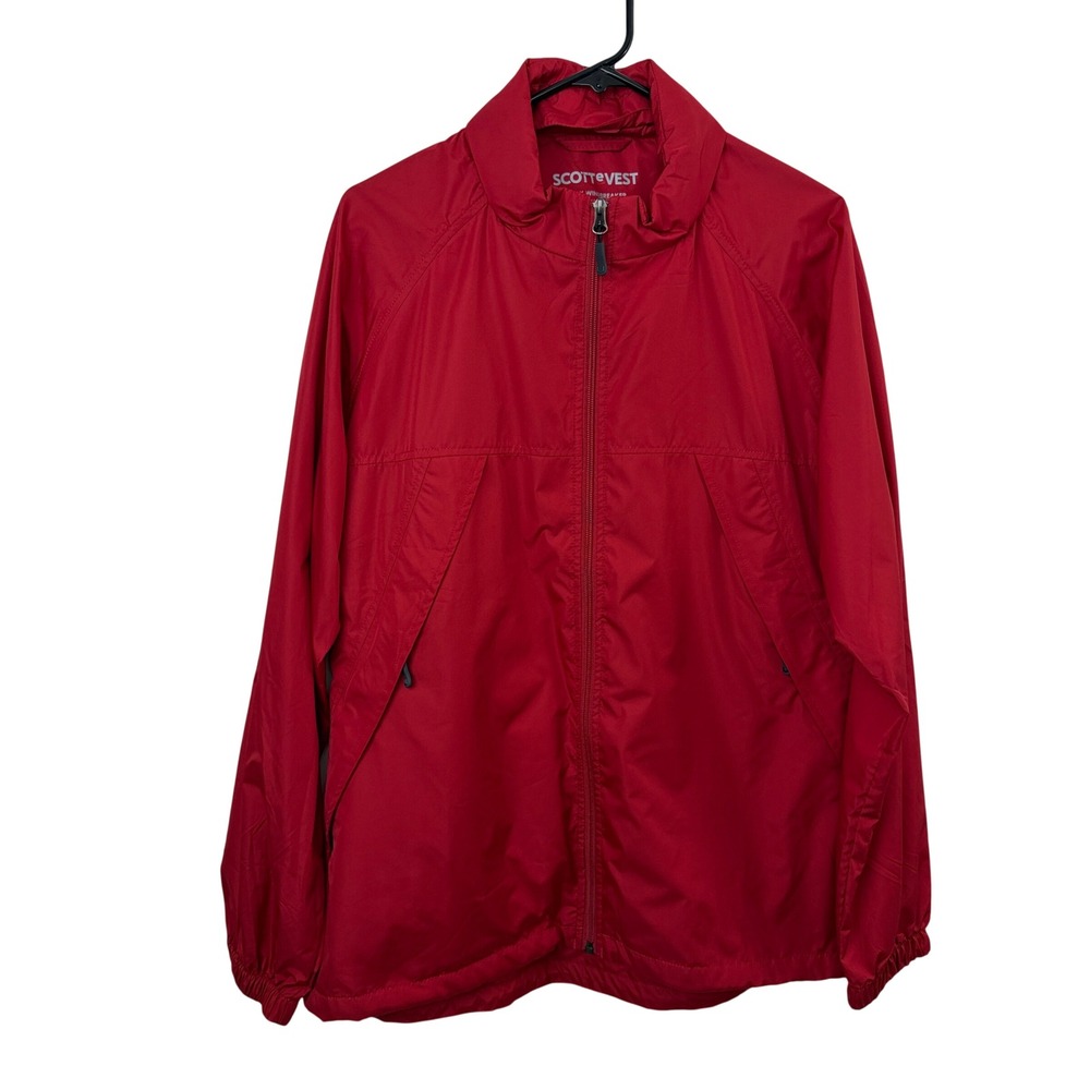 Scottevest Pack Windbreaker Womens XL Red Travel Jacket Multi Pocket Full Zip
